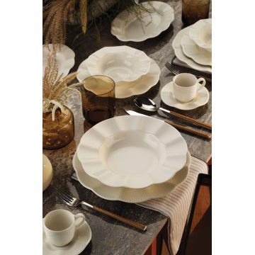 Serviciu de masa, Hermia, 710KTP9735, PORŢELAN, Farfurie: 22 cm (6 bucăți), Alb
