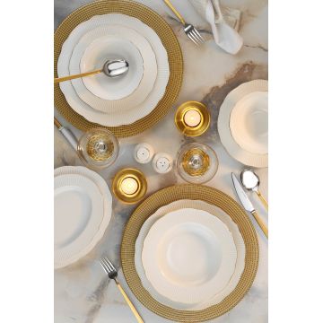 Serviciu de masa, Hermia, 710KTP9736, Farfurie: 23 cm (6 bucăți), Alb/Auriu