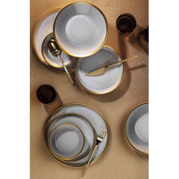 Serviciu de masa, Hermia, 719KTP9736, Farfurie adâncă: 21 cm (2 bucăți), Gri / Auriu