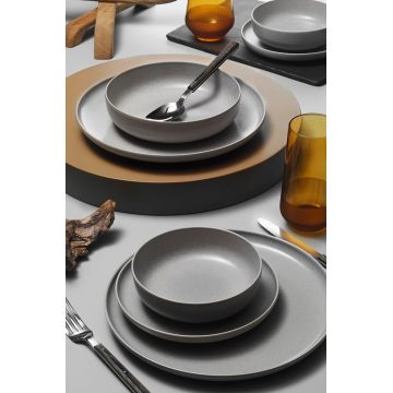 Serviciu de masa, Hermia, 719KTP9783, PORŢELAN, Farfurie adâncă: 21 cm (2 bucăți), Gri