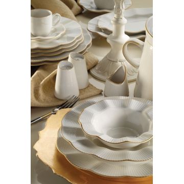 Serviciu de masa, Hermia, 719KTP9872, PORŢELAN, Farfurie: 22 cm (6 bucăți), Crem / Aur