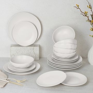 Serviciu de masa rotund, 18 piese Berlinger Haus, Sahara, ceramica, crem mat