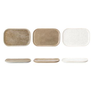 Set 3 farfurii desert, Bloomingville, Addison, 22.5x14.5x1.5 cm, ceramica, gri