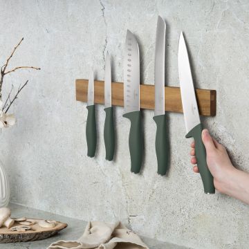 Set 5 cutite cu suport magnetic Berlinger Haus, Matte Green, inox/lemn, verde mat/natur