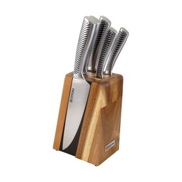 Set 5 cutite cu suport magnetic, Zokura, inox/lemn de salcam