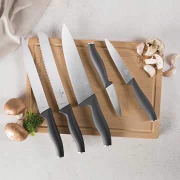 Set 5 cutite cu tocator Berlinger Haus, Anthracite, inox/bambus, antracit mat/natur