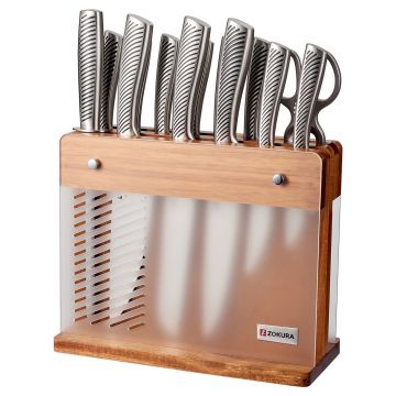 Set cutite 14 piese, Zokura, inox/lemn de salcam