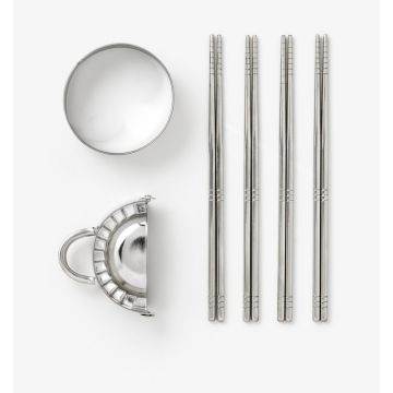 Set de bețe chinezești bej din oțel inoxidabil pentru 4 persoane The Essentials - Dumpling Tools – Printworks