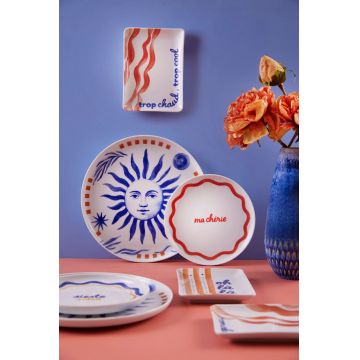Set de cină (12 piese), L'essentiel Maison, 710KTP3118, Farfurie adâncă: 19 cm (4 bucăți), Albastru rosu