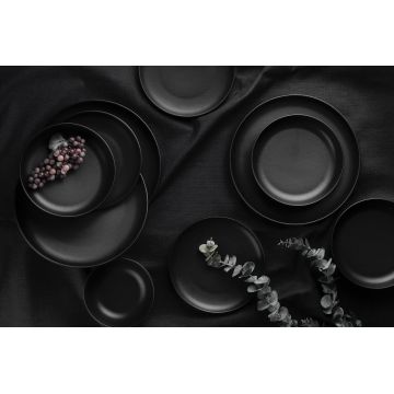 Set de cină (16 bucăți), L'essentiel Maison, 719KTP3344, Farfurie adâncă: 19 x 19 x 5 cm (4 bucăți), Negru mat