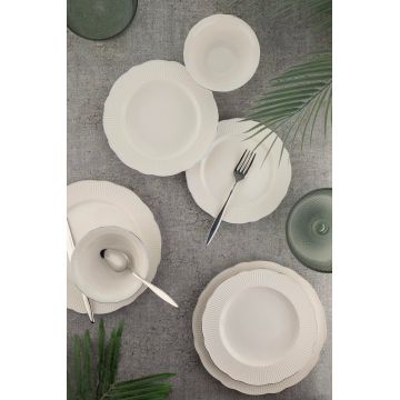 Set de cină (26 bucăți), L'essentiel Maison, 710KTP3684, Farfurie adâncă: 23 cm (6 bucăți), Alb / Argintiu