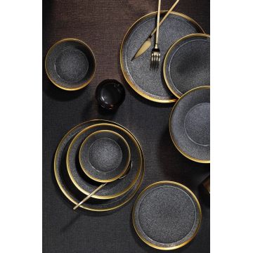 Set de cină (8 piese), L'essentiel Maison, 719KTP9735, Farfurie adâncă: 21 cm (2 bucăți), Negru