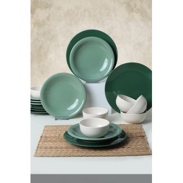 Set de cină din ceramică (18 piese), L'essentiel Maison, 275KRM1970, Antibacterian, Verde/Alb