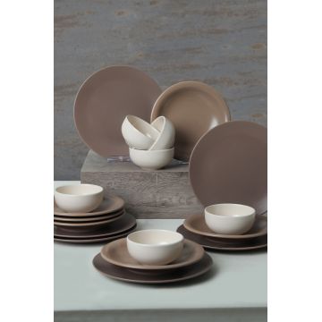 Set de cină din ceramică (18 piese), L'essentiel Maison, 275KRM1972, Antibacterian, Maro/Alb