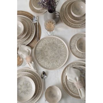 Set de cină din ceramică (24 bucăți), L'essentiel Maison, 275KRM2336, Antibacterian, Crem