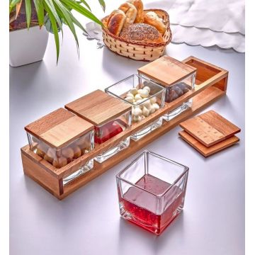 Set de mic dejun (11 piese), L'essentiel Maison, 111LIV1701, Capace din lemn (5 bucăți), Transparent / Natural