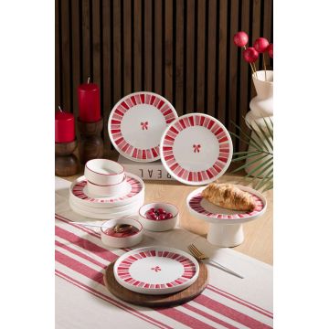 Set de mic dejun (11 piese), L'essentiel Maison, 430KSV6186, Bol: 10,5 x 10,5 x 3,5 cm - 150 ml (4 bucăți), Roz/Alb