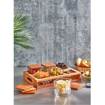 Set de mic dejun (13 piese), L'essentiel Maison, 111LIV1702, Capace din lemn (6 bucăți), Transparent / Natural