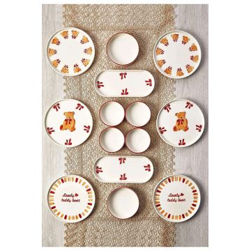 Set de mic dejun (14 piese), L'essentiel Maison, 430KSV6207, Platou: 25 x 11 x 3,5 cm (2 bucăți), Maro/Alb