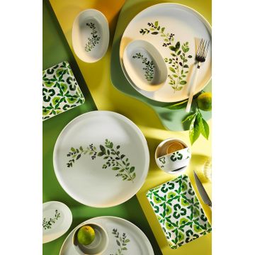 Set de mic dejun (16 Pieces), L'essentiel Maison, 710KTP9802, Bol Joker: 10 cm (3 bucăți), Alb/Verde