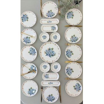 Set de mic dejun (21 de piese), L'essentiel Maison, 759NRE1124, Farfurie de servire: 20 x 20 cm (12 bucăți), Albastru/Alb