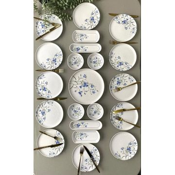 Set de mic dejun (21 de piese), L'essentiel Maison, 759NRE1126, Farfurie de servire: 20 x 20 cm (12 bucăți), Albastru/Alb