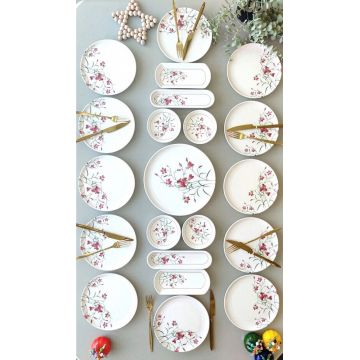 Set de mic dejun (21 de piese), L'essentiel Maison, 759NRE1127, Farfurie de servire: 20 x 20 cm (12 bucăți), Albastru/Alb