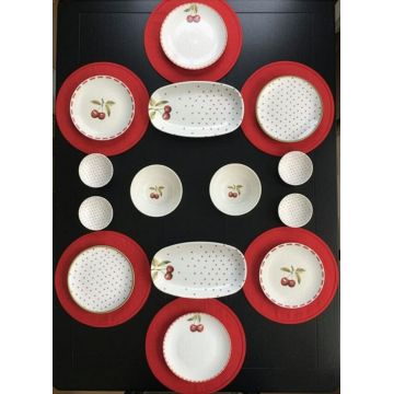 Set de mic dejun, Hermia, 126MBM1401,  Bol: 13 x 13 x 4 cm (2 bucăți), Alb / Roșu