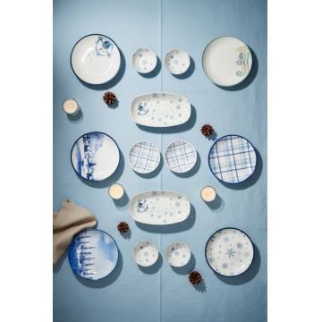 Set de mic dejun, Hermia, 126MBM1404,  Bol: 13 x 13 x 4 cm (2 bucăți), Albastru / Alb / Verde