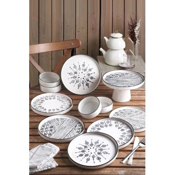 Set de mic dejun, Hermia, 430KSV1368, CERAMICĂ, Suport de prezentare vertical: 19 x 19 x 11 cm (1 bucată), Alb/Negru