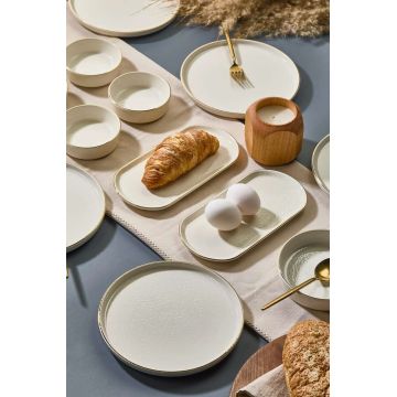 Set de mic dejun, Hermia, 430KSV6132, CERAMICĂ, Platou: 22 x 11 x 3,5 cm (2 bucăți), Alb/Auriu
