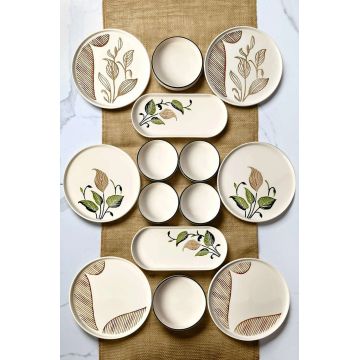 Set de mic dejun, Hermia, 430KSV6252, Platou: 25 x 11 x 3,5 cm (2 bucăți), Maro / Verde