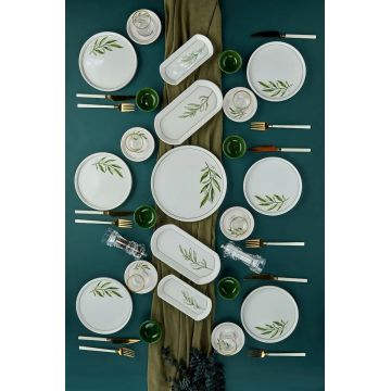 Set de mic dejun, Hermia, 759NRE1119, Farfurie de servire: 20 x 20 cm (6 bucăți), Alb / Verde / Verde deschis