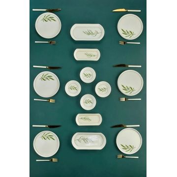 Set de mic dejun, Hermia, 759NRE1120, Platou: 20 x 9 x 3 cm (2 bucăți), Alb / Verde / Verde deschis