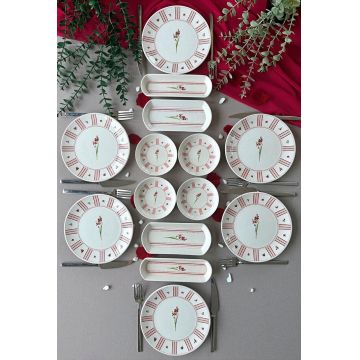 Set de mic dejun, Hermia, 759NRE1144, CERAMICĂ, Platou: 20 x 9 x 3 cm (2 bucăți), Roz/Alb