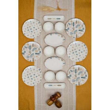 Set de mic dejun, Hermia, 858CMR1101, PORŢELAN, Platou mare: 21,5 x 2,5 cm (2 bucăți), Multicolor