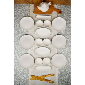 Set de mic dejun, Hermia, 858CMR1105, PORŢELAN, Platou mare: 22 x 1,6 cm (2 bucăți), Alb