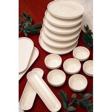 Set de mic dejun, Hermia, 858CMR1111, PORŢELAN, Platou mare: 22 x 1,6 cm (2 bucăți) , Alb