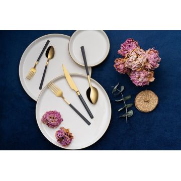 Set de tacâmuri (12 piese), L'essentiel Maison, 294HRO1102, Furculiță de masă: 21 x 2,5 cm (4 bucăți), Aur/Negru