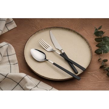 Set de tacâmuri (12 piese), L'essentiel Maison, 294HRO1105, Furculiță de masă: 21 x 2,5 cm (4 bucăți), Crom / Negru