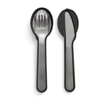Set de tacâmuri de călătorie negru/argintiu din oțel inoxidabil 3 buc. To Go – Lékué