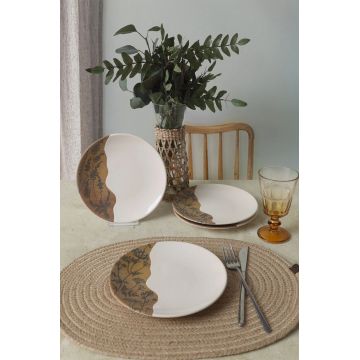 Set farfurii pentru desert, Hermia, 275KRM2011, FAIAȚĂ, Maro/Alb
