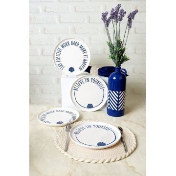 Set farfurii pentru desert, Hermia, 275KRM2014, FAIAȚĂ, Alb / Bleumarin