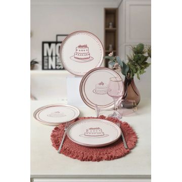 Set farfurii pentru desert, Hermia, 275KRM2015, FAIAȚĂ, Alb/Maro