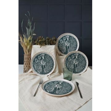 Set farfurii pentru desert, Hermia, 275KRM2016, FAIAȚĂ, Crem / Albastru marin