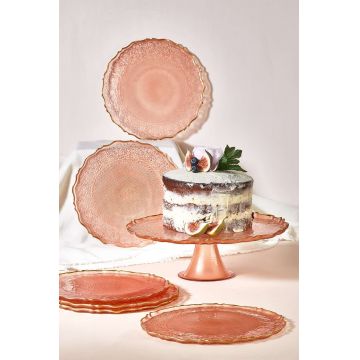 Set farfurii pentru desert, Hermia, 337GLZ1103, Suport: 28 cm (1 bucată), Roz