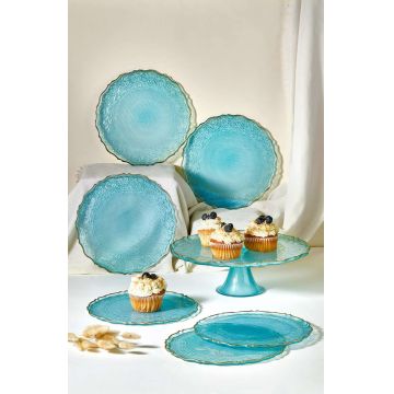 Set farfurii pentru desert, Hermia, 337GLZ1104, Suport: 28 cm (1 bucată), Turcoaz