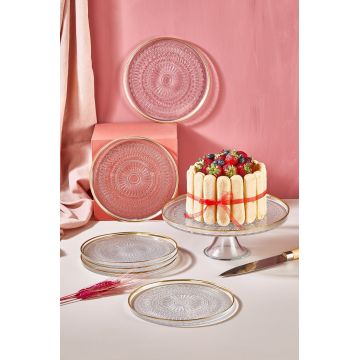 Set farfurii pentru desert, Hermia, 337GLZ1168, Suport pentru tort: 28 cm (1 bucată), Transparent
