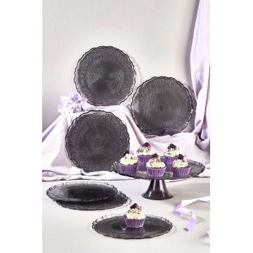 Set farfurii pentru desert, Hermia, 337GLZ1221, Suport: 28 cm (1 bucată), Negru