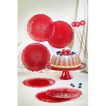 Set farfurii pentru desert, Hermia, 337GLZ1225, Suport: 28 cm (1 bucată), Rosu